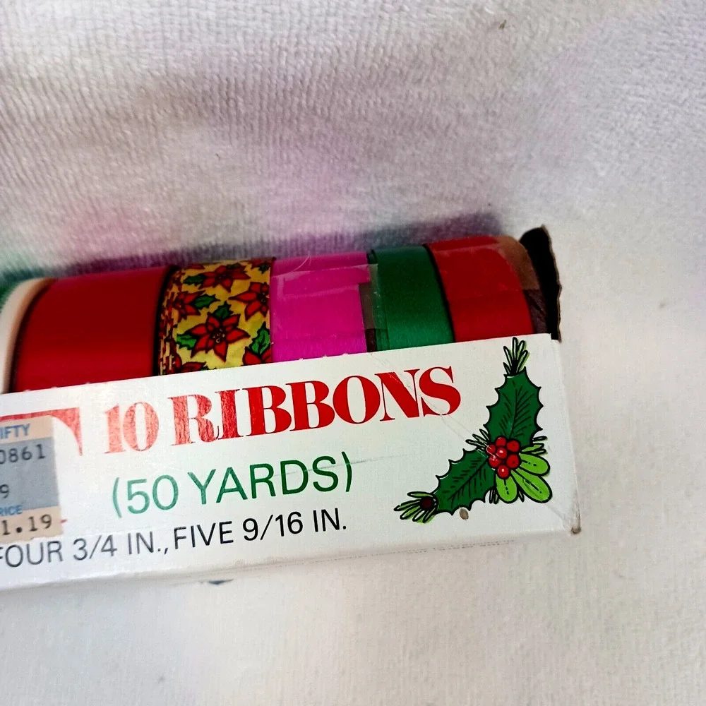 Vintage 1980s Christmas Ribbons 10 Rolls 50 Yards Gift Wrap New in Box!!